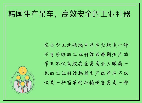 韩国生产吊车，高效安全的工业利器